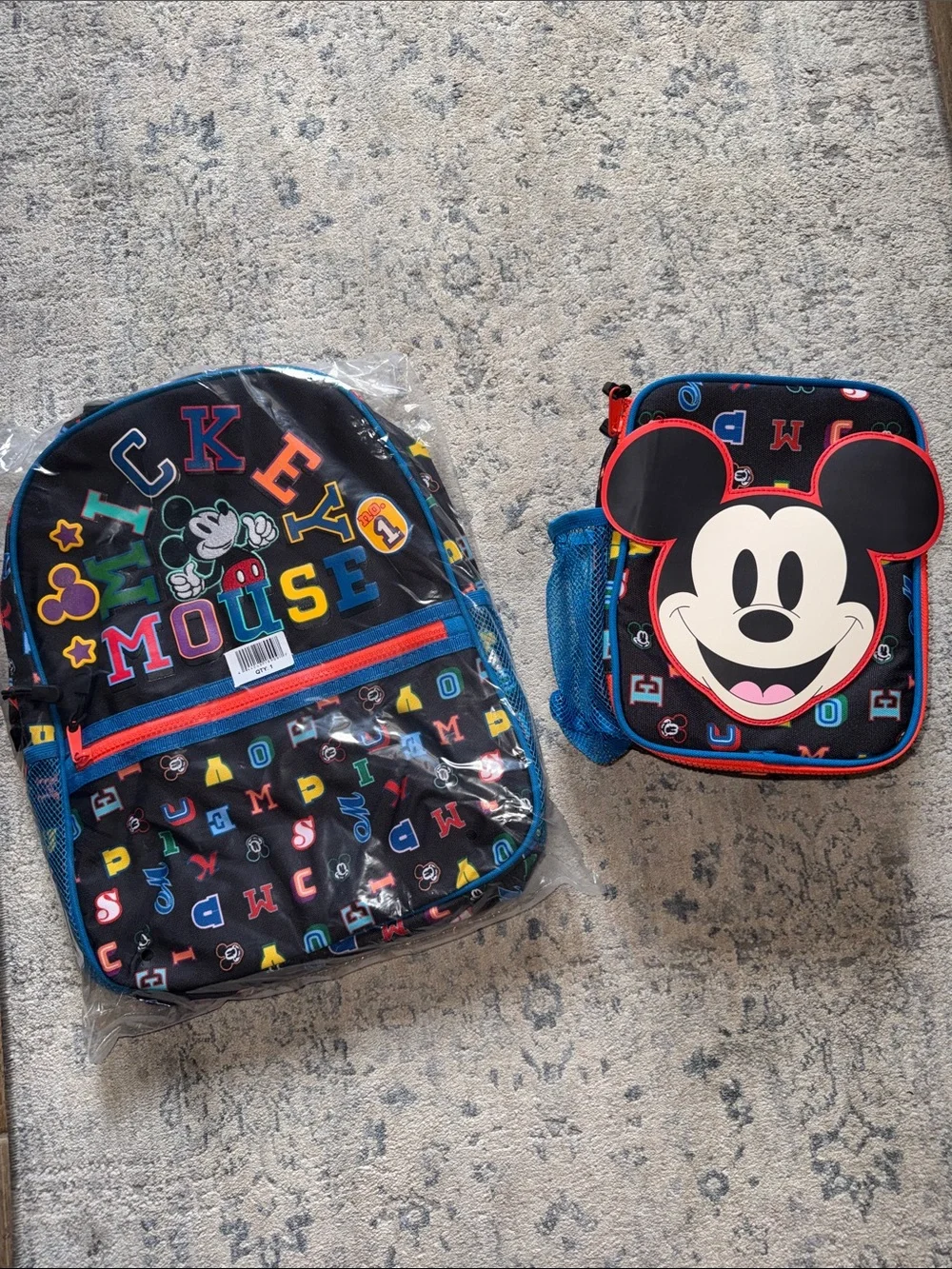 Disney Mickey Mouse Kids Backpack and Lunch Bag - Black, Blue, Red
